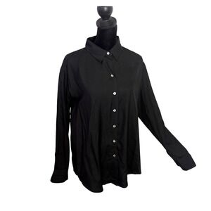 Jill McGowan Black 100% Silk Button Down Oversized Blouse Gathered Back Size S